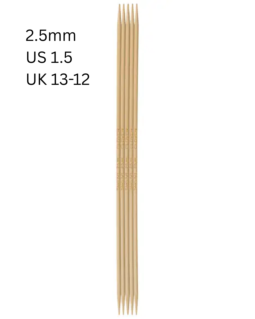 Clover Takumi Bamboo Double Pointed Knitting Needles 16cm (DPN) 3811 - 3824
