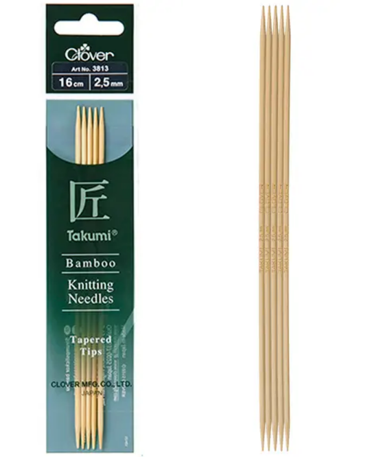 Clover Takumi Bamboo Double Pointed Knitting Needles 16cm (DPN) 3811 - 3824
