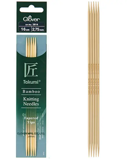 Clover Takumi Bamboo Double Pointed Knitting Needles 16cm (DPN)