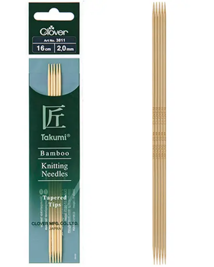 Clover Takumi Bamboo Double Pointed Knitting Needles 16cm (DPN)