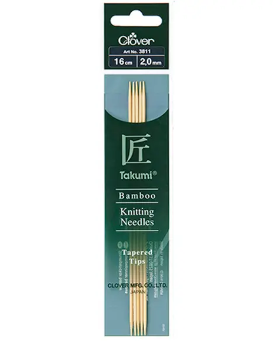 Clover Takumi Bamboo Double Pointed Knitting Needles 16cm (DPN) 3811 - 3824