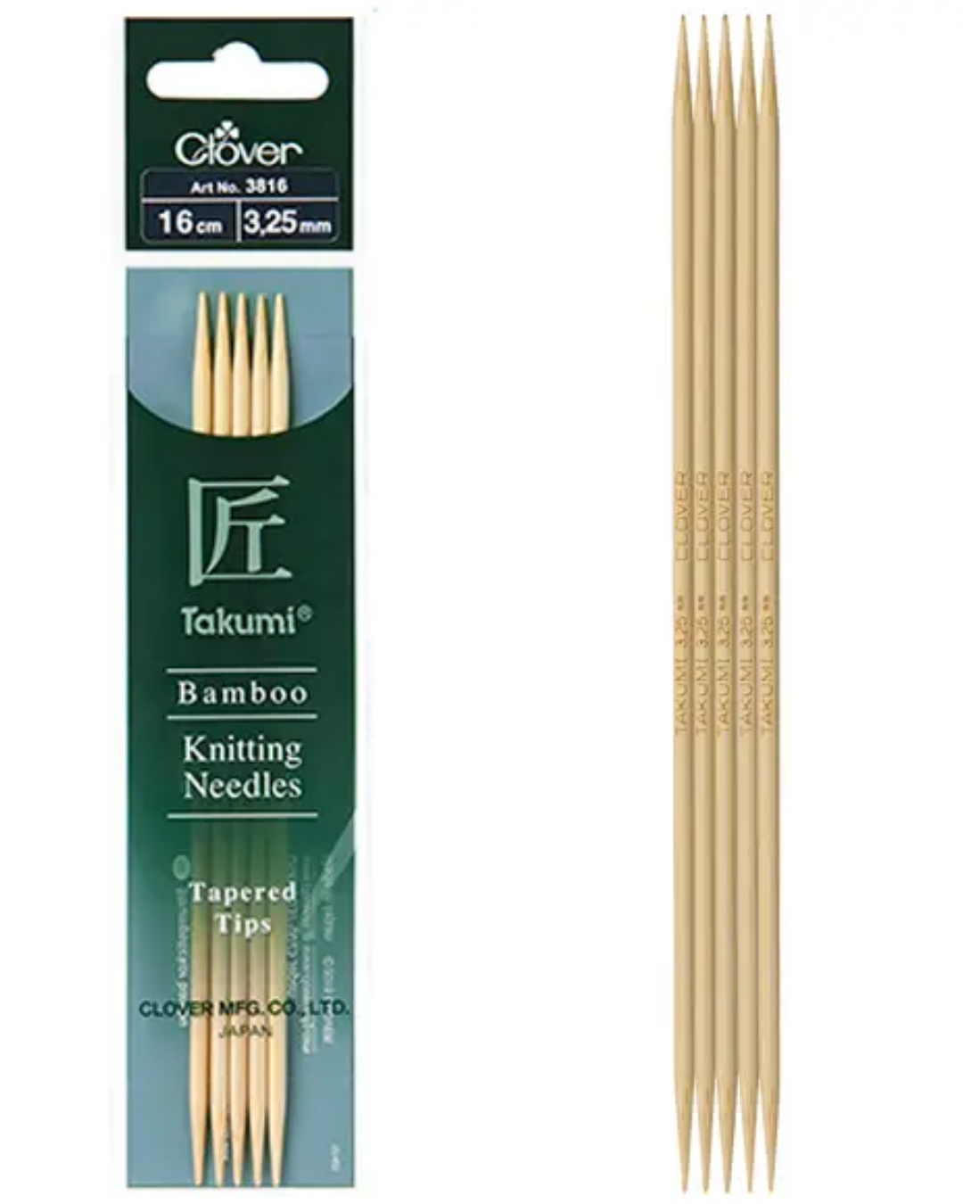 Clover Takumi Bamboo Double Pointed Knitting Needles 16cm (DPN)