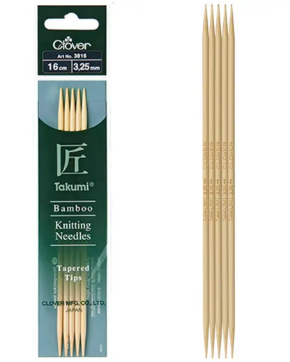 Clover Takumi Bamboo Double Pointed Knitting Needles 16cm (DPN)