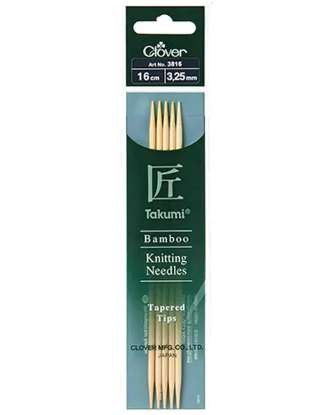 Clover Takumi Bamboo Double Pointed Knitting Needles 16cm (DPN) 3811 - 3824