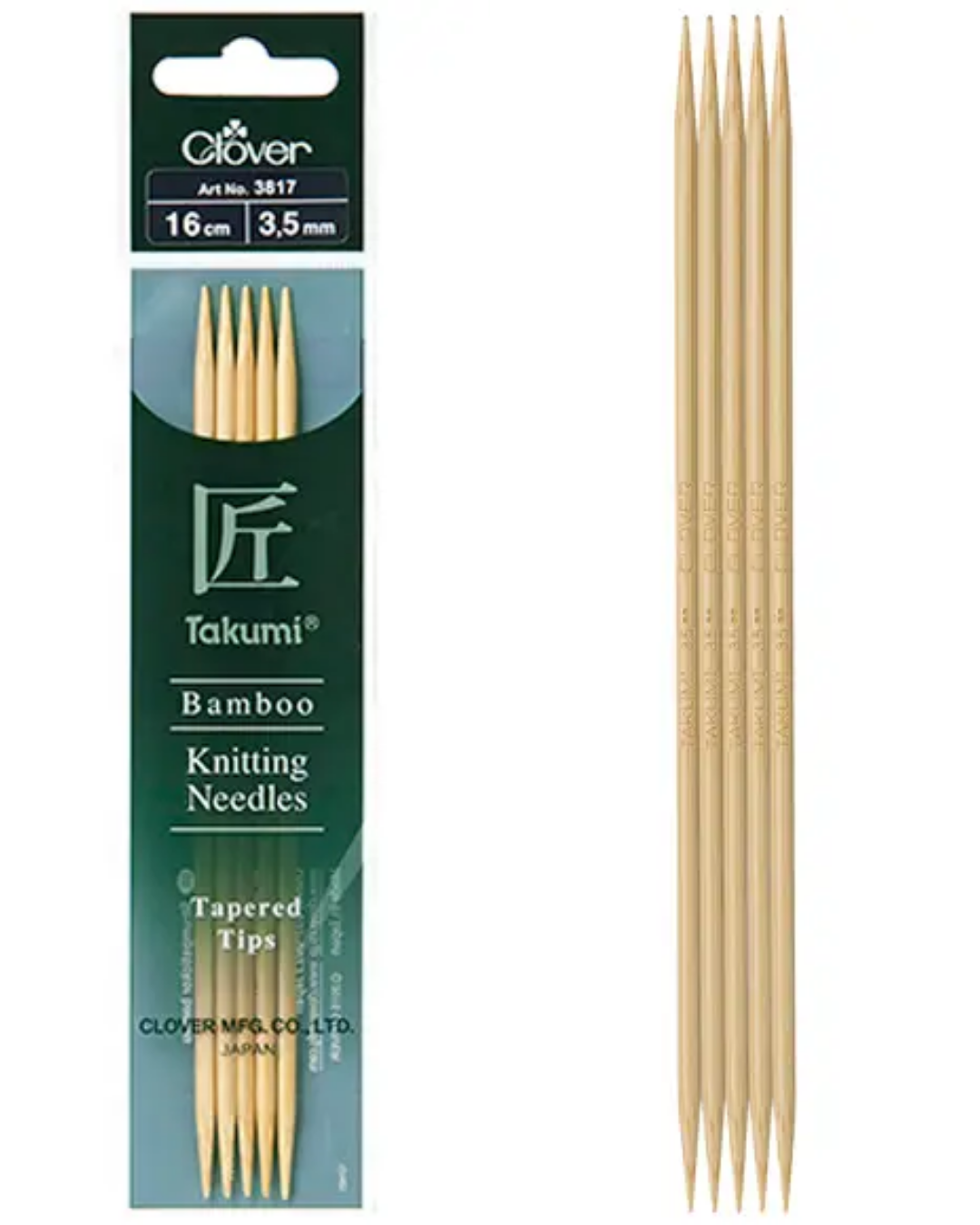 Clover Takumi Bamboo Double Pointed Knitting Needles 16cm (DPN)