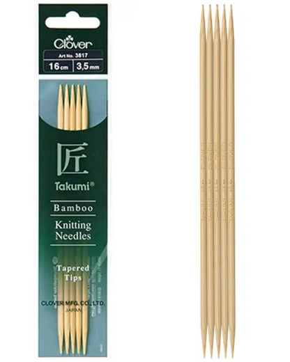 Clover Takumi Bamboo Double Pointed Knitting Needles 16cm (DPN)