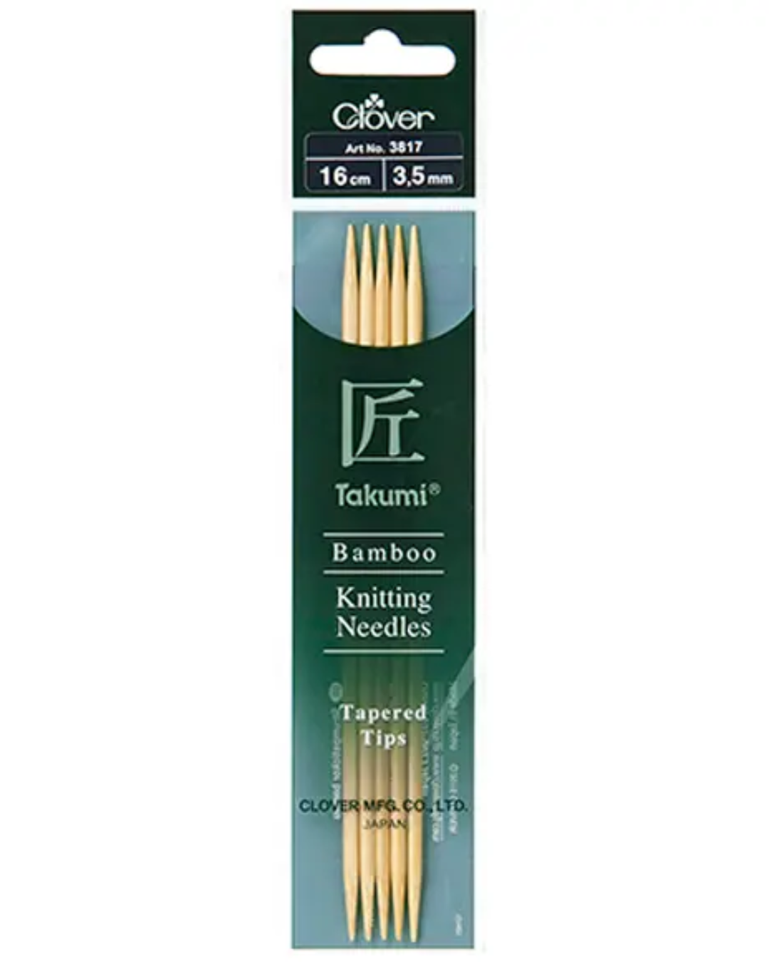 Clover Takumi Bamboo Double Pointed Knitting Needles 16cm (DPN) 3811 - 3824