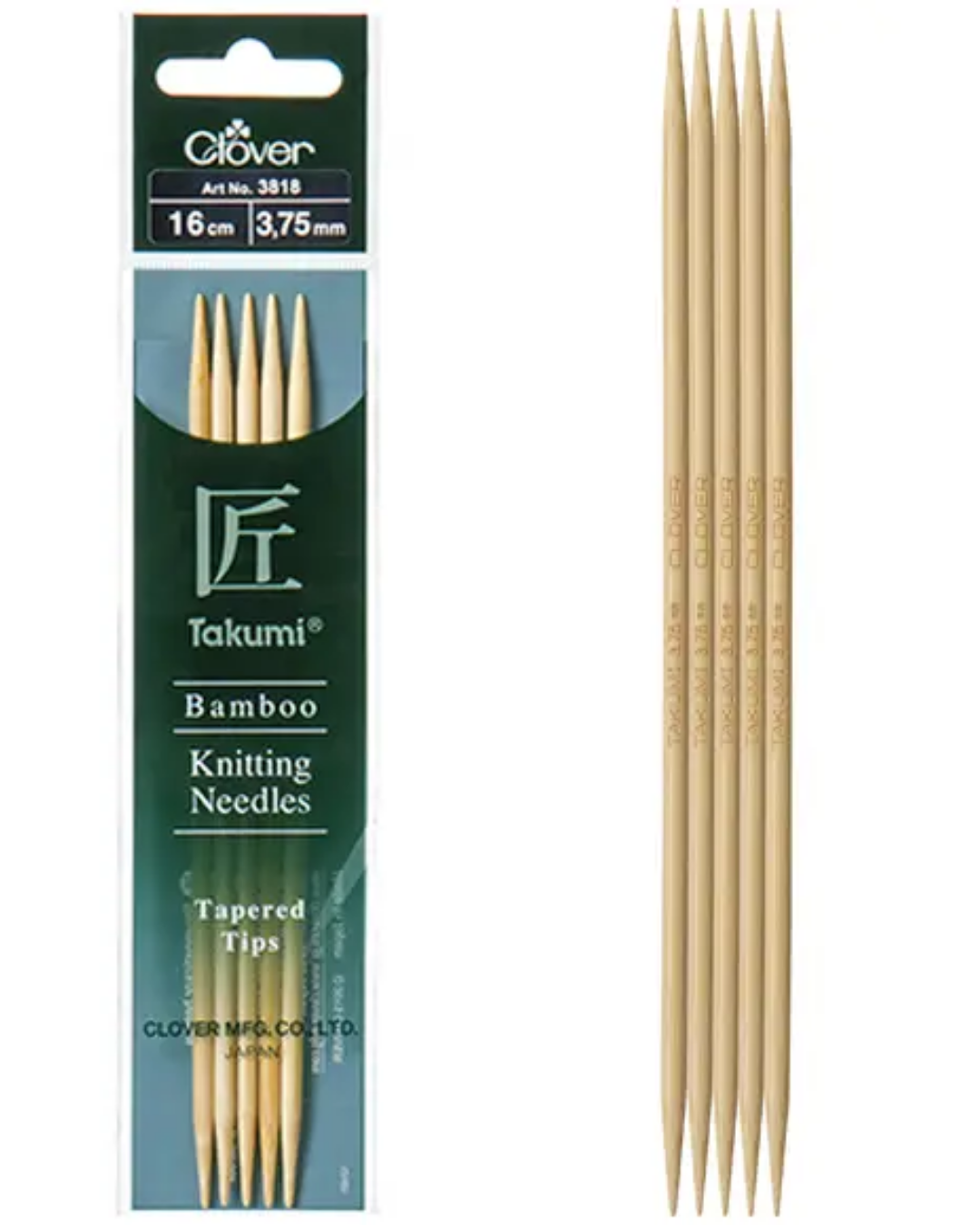Clover Takumi Bamboo Double Pointed Knitting Needles 16cm (DPN)