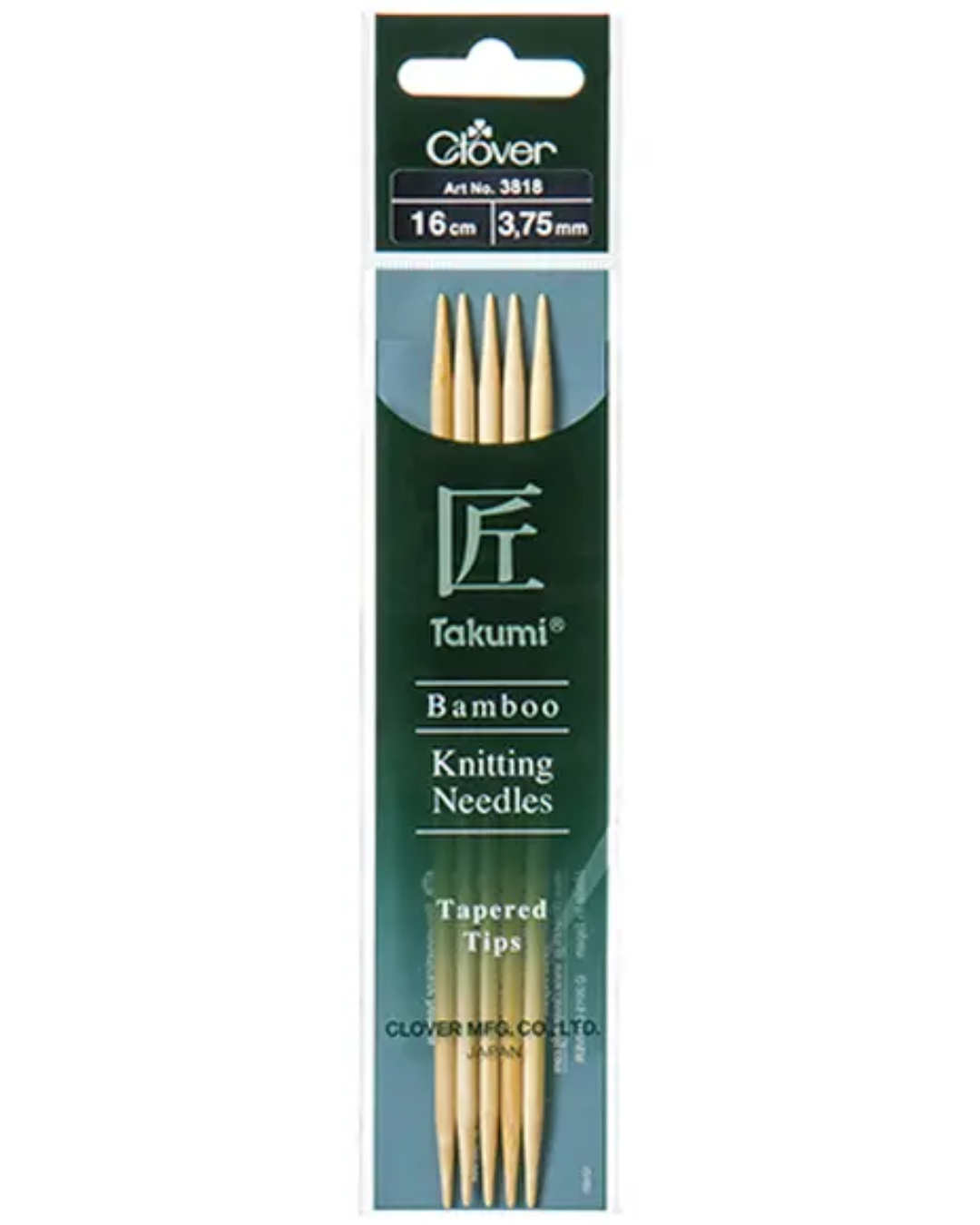 Clover Takumi Bamboo Double Pointed Knitting Needles 16cm (DPN) 3811 - 3824