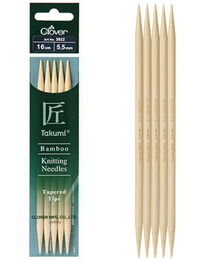 Clover Takumi Bamboo Double Pointed Knitting Needles 16cm (DPN)