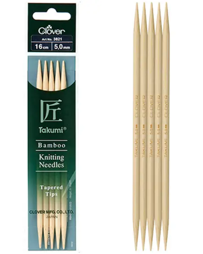 Clover Takumi Bamboo Double Pointed Knitting Needles 16cm (DPN)
